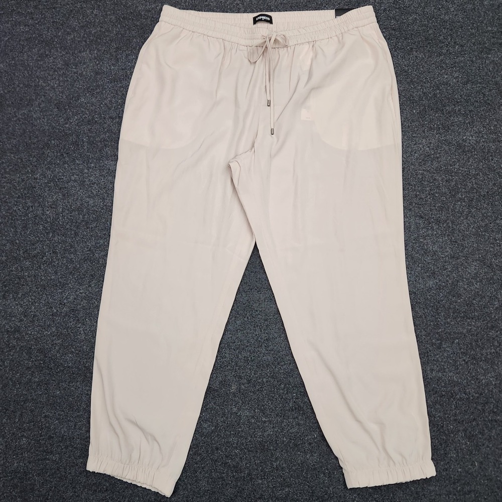 Express Womens XL Beige Satin‎ High Rise Ankle Jogger Pants Drawstring